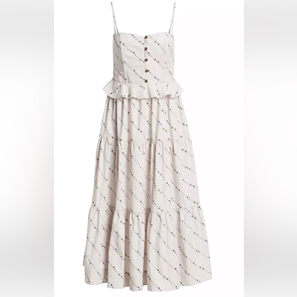 GANNI Tiered Midi grey and floral dress